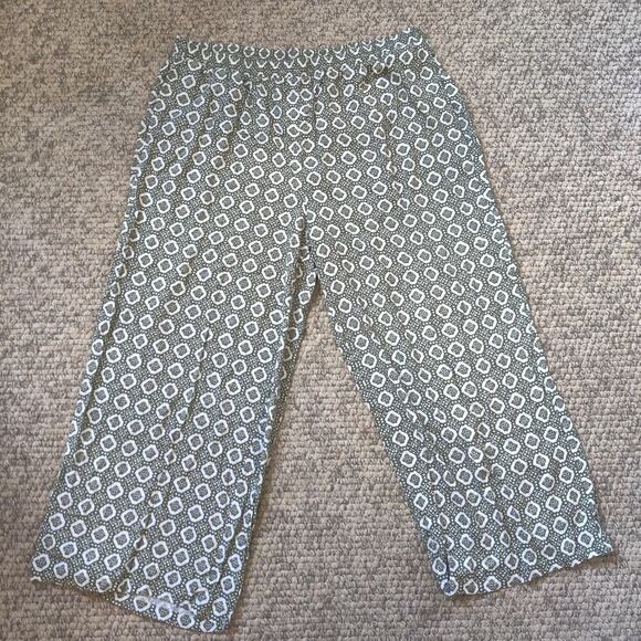 Woman Within Wide Leg Printed Pull On Pants Olive & White Sz 26W Petite Rayon - Picture 1 of 8